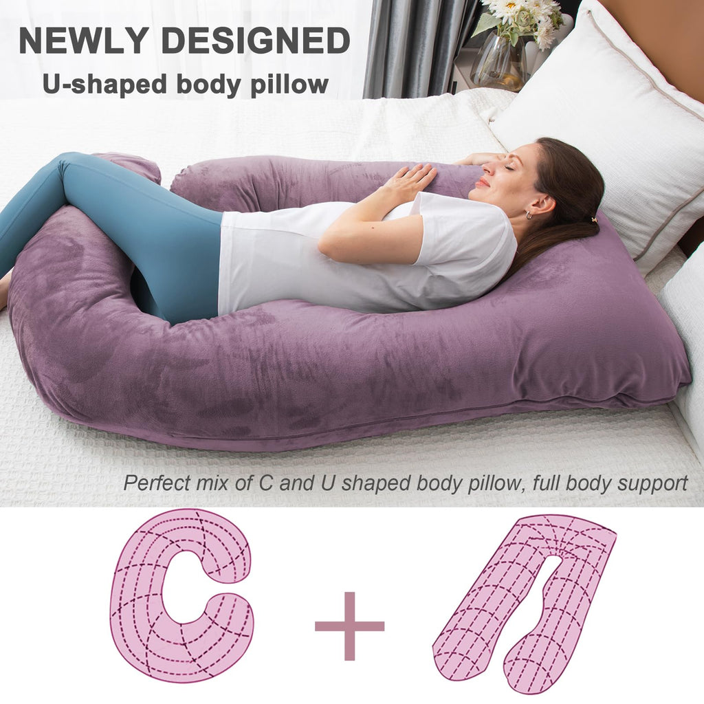 TaiBest 55 Inch U-Shaped Memory Foam Pregnancy Pillow with Velvet Cover