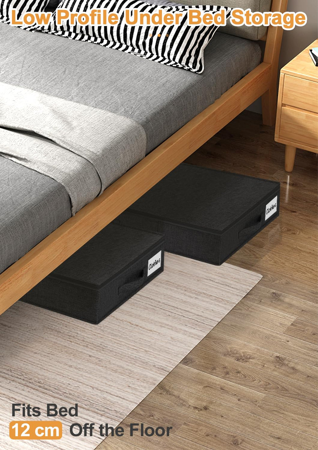 Huquter 40L 12cm Shallow Under Bed Storage Boxes with Lids, 2 Pack, Black - image 2