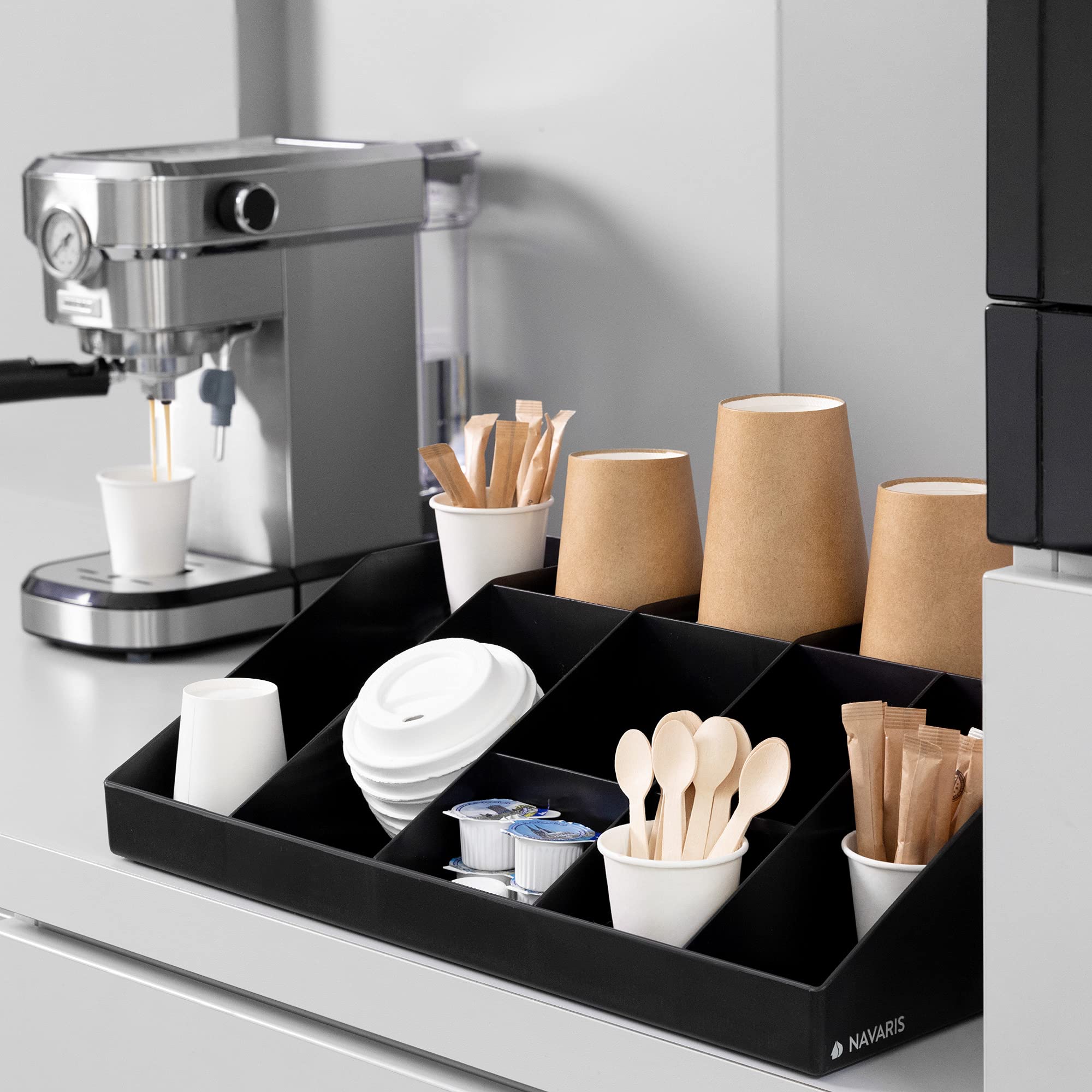 Navaris Coffee Station Organiser – 10 Compartment Tea & Condiment Caddy