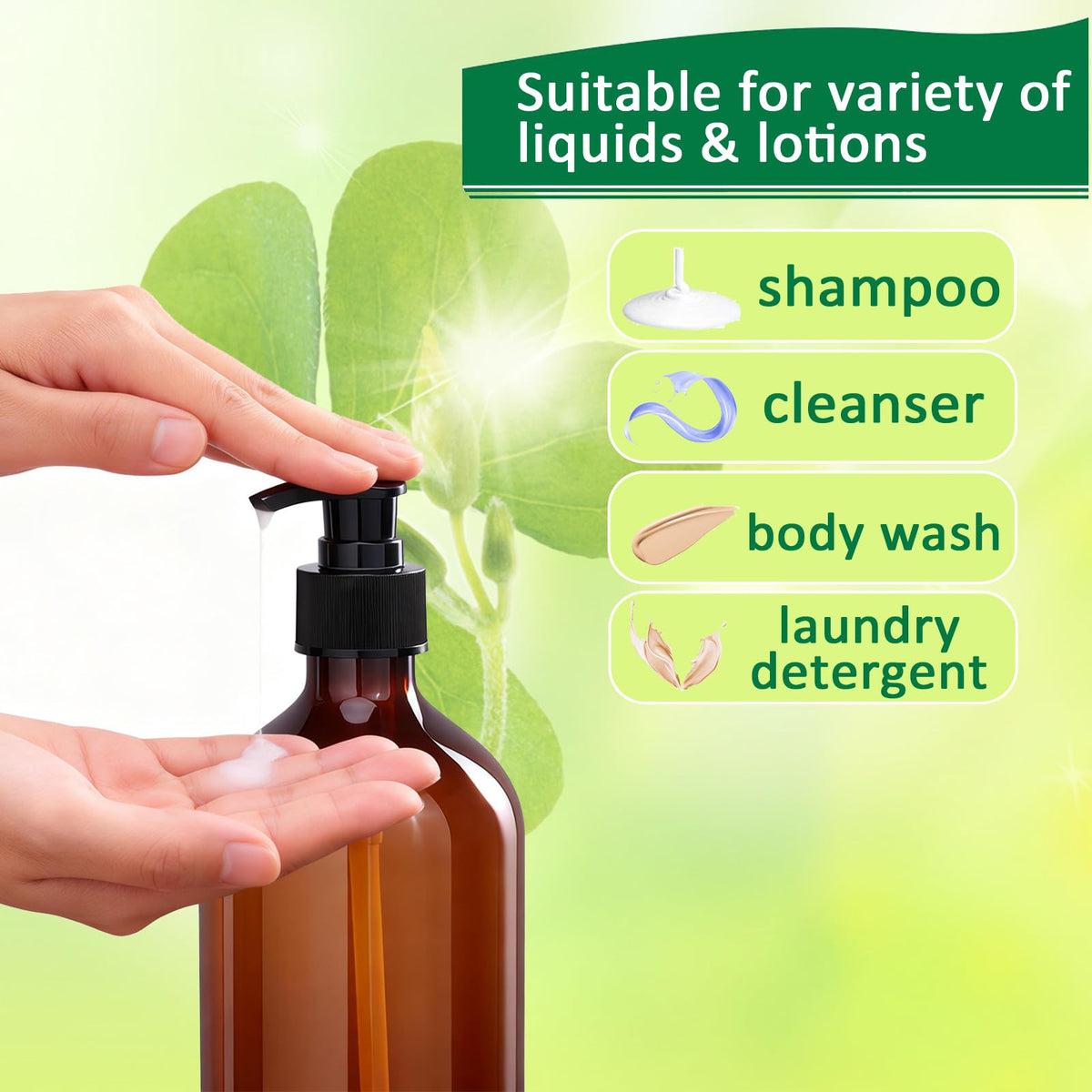 2Pcs Pump Bottle Dispenser, Alledomain 300ML/10OZ Refillable Empty Press Pump Bottles - image 4