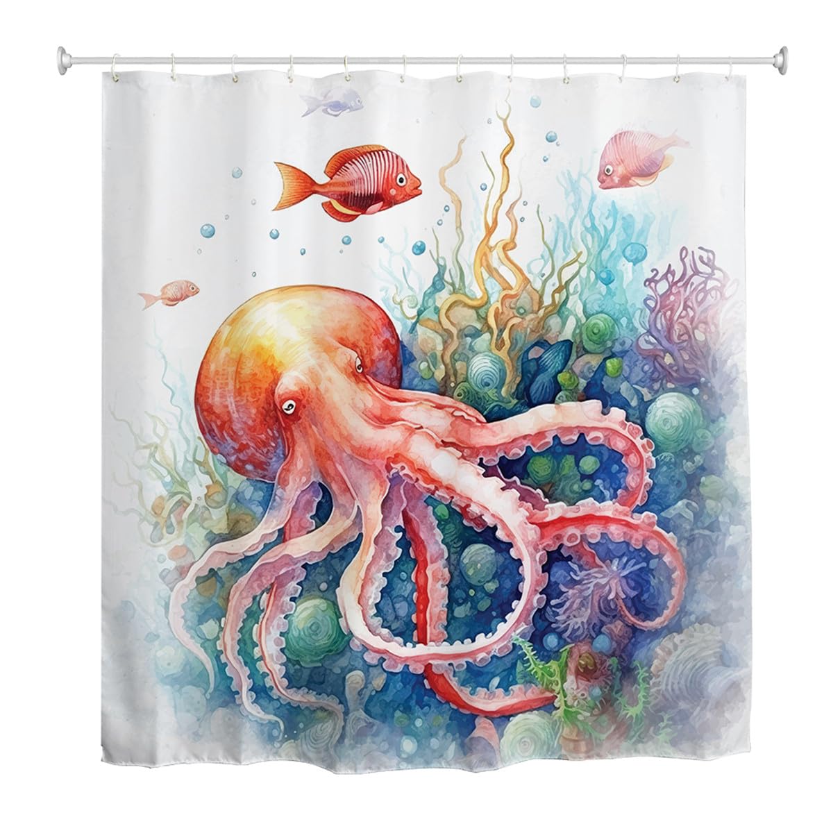 goodbath Watercolor Octopus Shower Curtain | Waterproof Polyester, 180x200cm