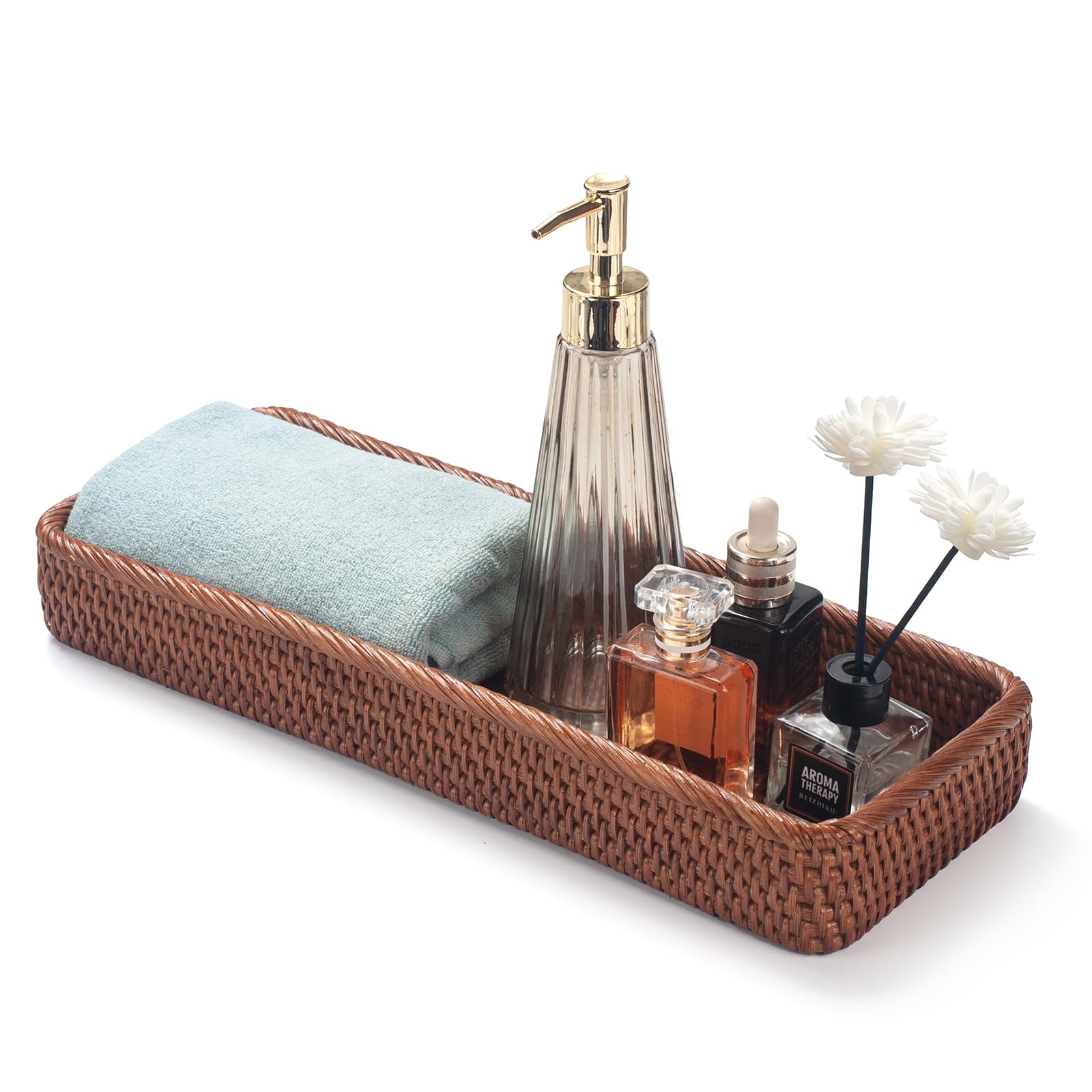 Jolof Store Rattan Bathroom Vanity Tray – Handwoven Toilet Tank Basket