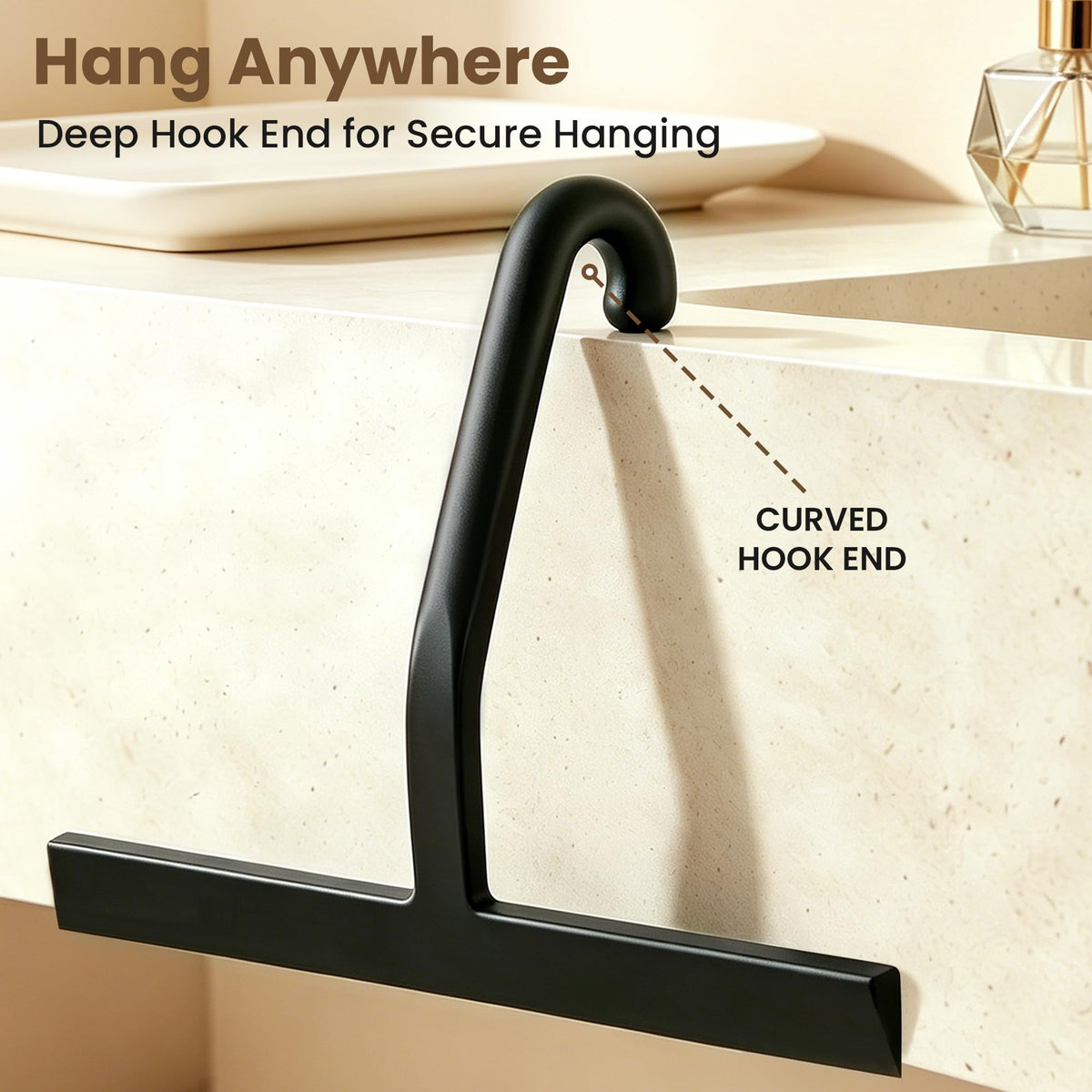 Shower Squeegee with Hook, 25cm Silicone Shower Screen Wiper, Black - image 4