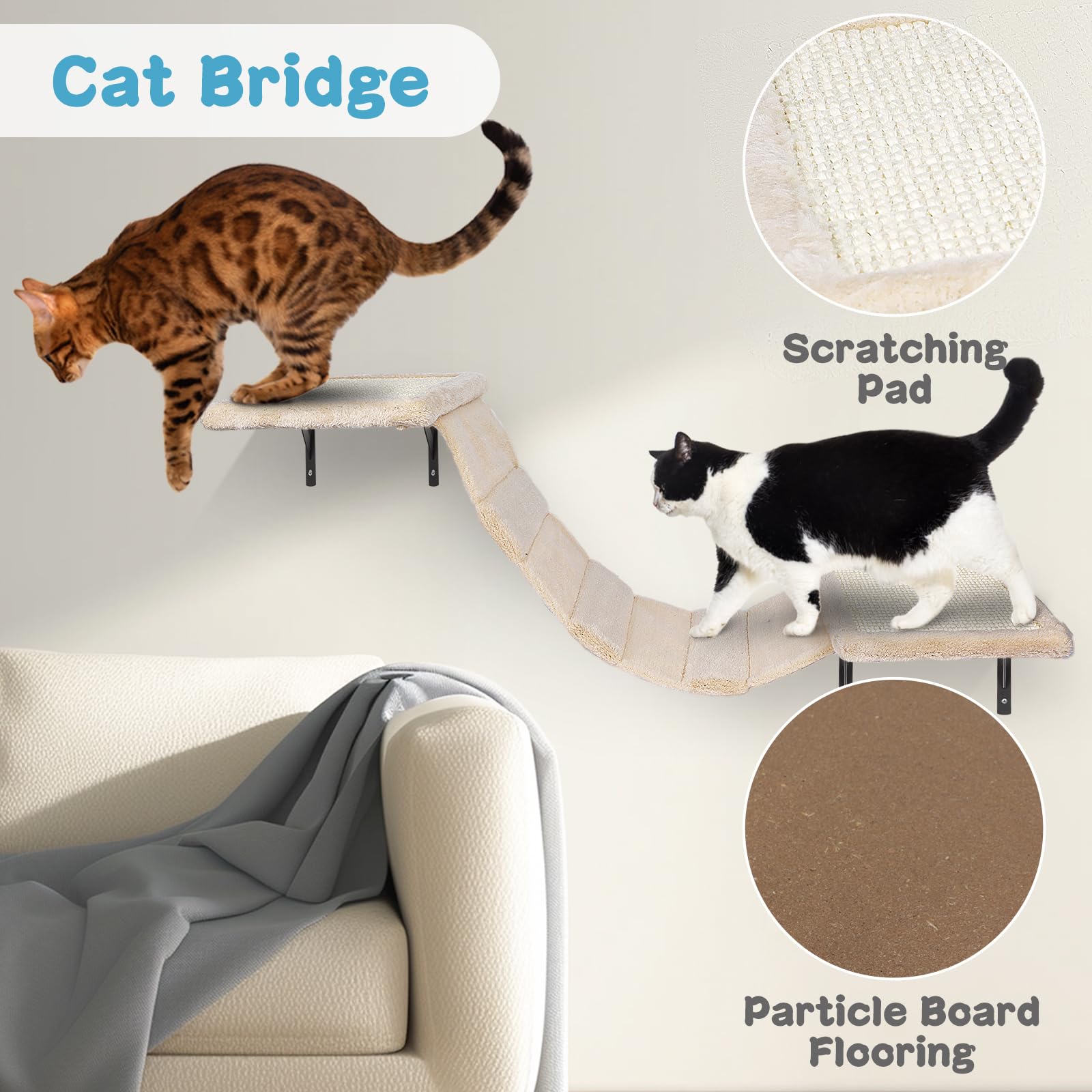 MASTERTOP 4-in-1 Cat Wall Furniture Set – Sisal Scratching Post & Tree