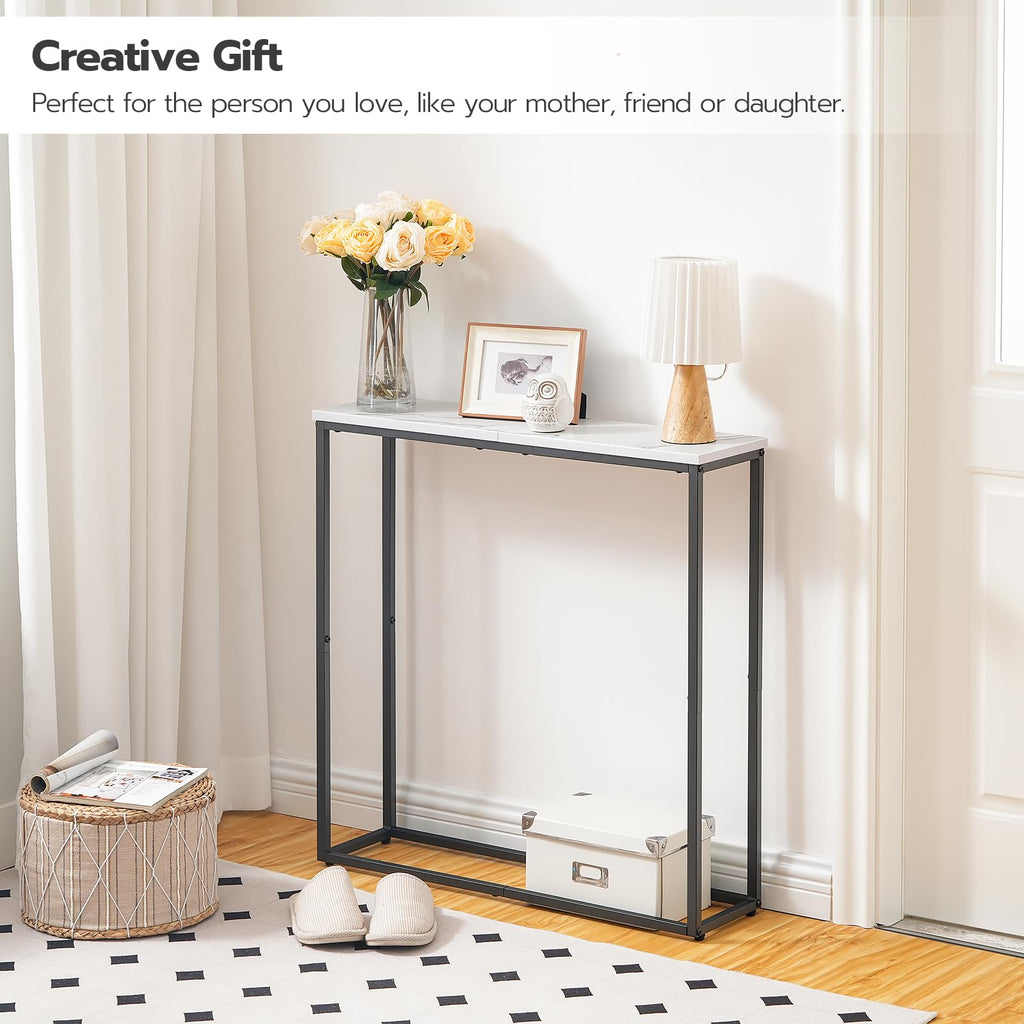 HOOBRO Narrow Console Table – Slim Marble & Metal Hallway Table for Small Spaces