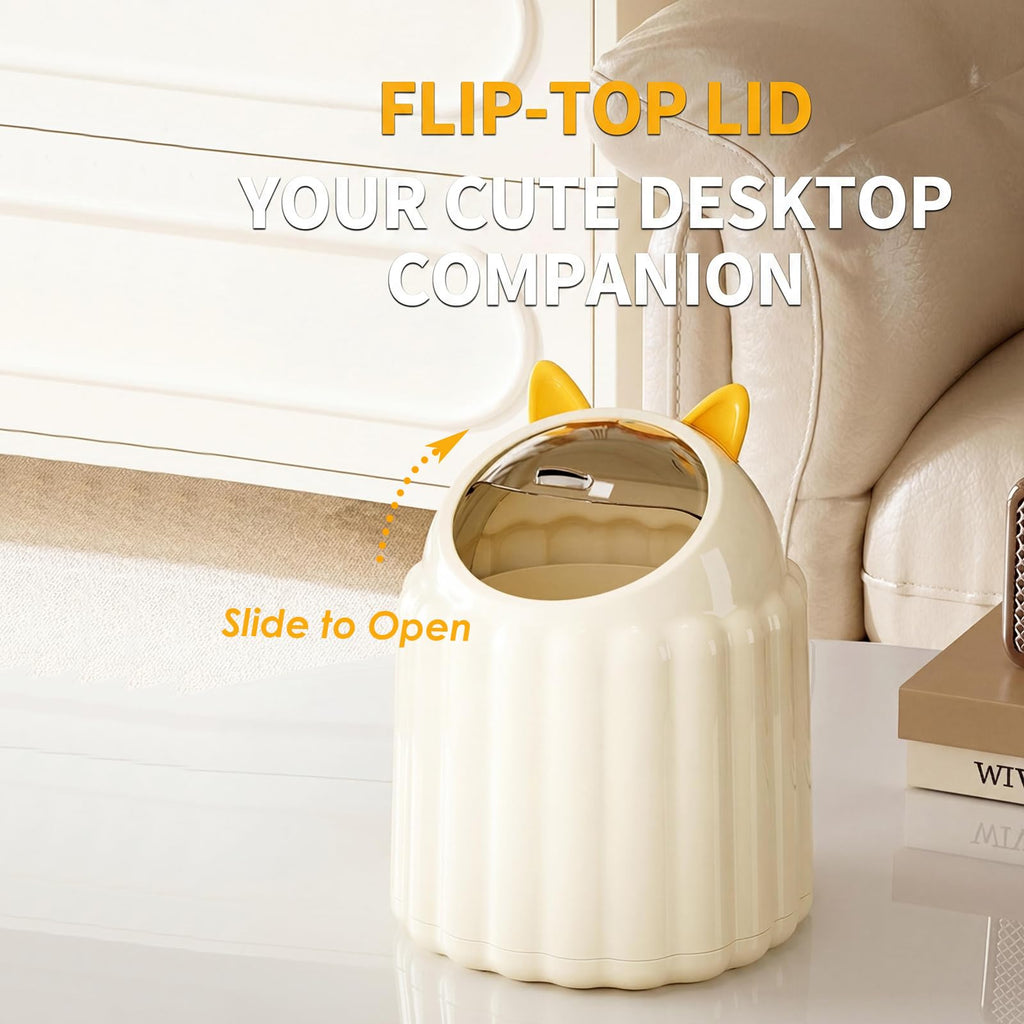Utiant Small Bin with Lid, 1.3L Cute Cat Desk Bin Mini Rubbish Bin - image 3