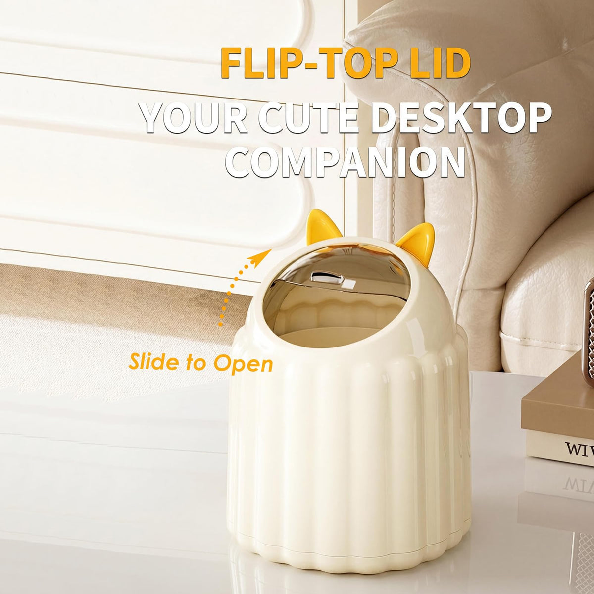 Utiant Small Bin with Lid, 1.3L Cute Cat Desk Bin Mini Rubbish Bin - image 3
