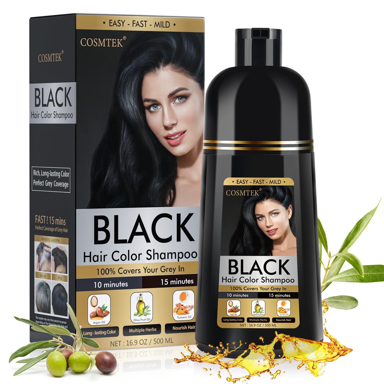 Jolof Store Black Hair Dye Shampoo | 3-in-1 Gray Coverage | 500ml