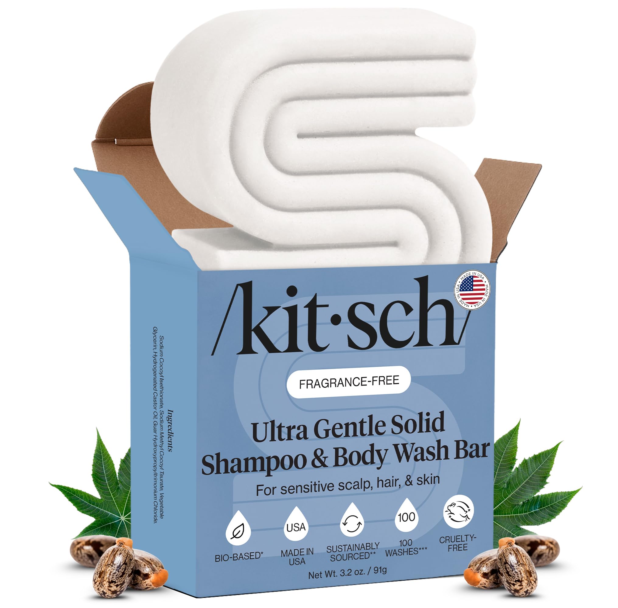 Kitsch 2-in-1 Shampoo Bar & Body Wash | Ultra Sensitive & Fragrance-Free