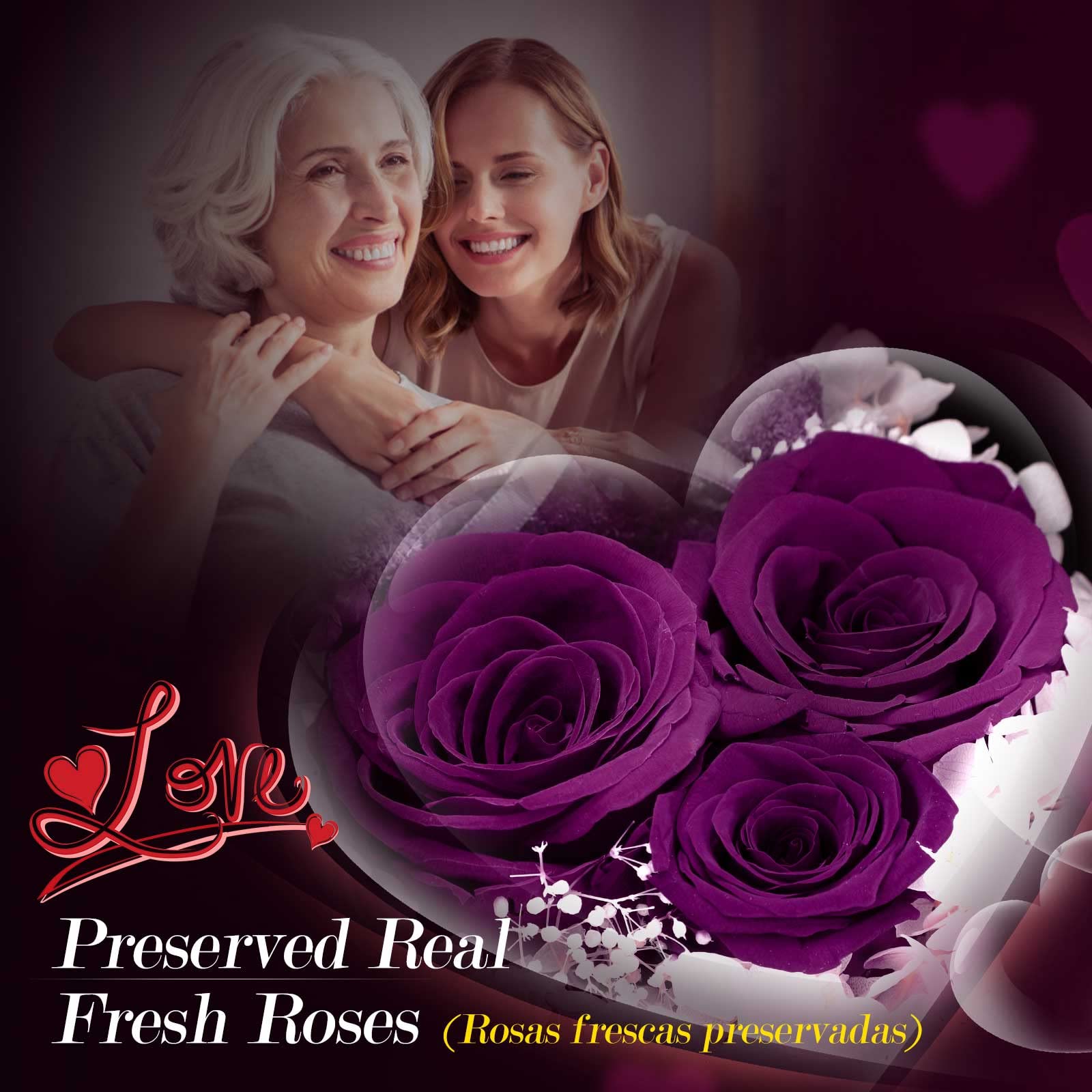 ADDWel Preserved Purple Rose Gift Box with I Love You Mum Necklace