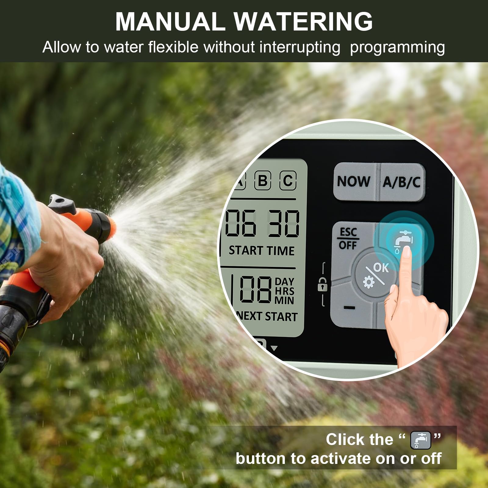 Johgee 3-Zone Water Timer | Brass Interface IPX5 Sprinkler Controller