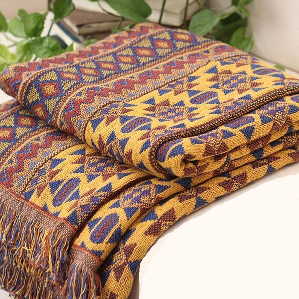 VANJOROY Bohemian Cotton Knitted Sofa Throw Blanket with Tassels - 230x340cm