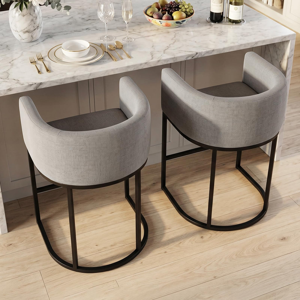 KRAMZMING Counter Height Bar Stools Set of 2, 24 Inch Linen, Gray - image 1