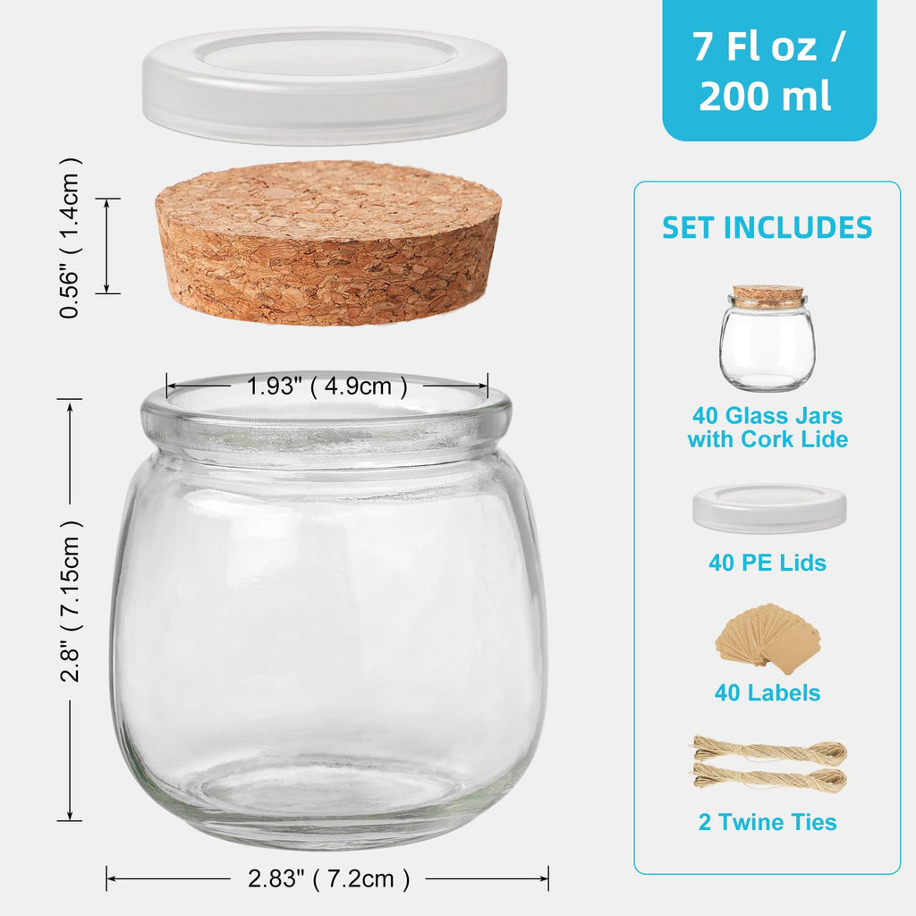 Absovetu 40 Pack Small Glass Jars with Lids | 7oz Mason Jars for DIY Gifts