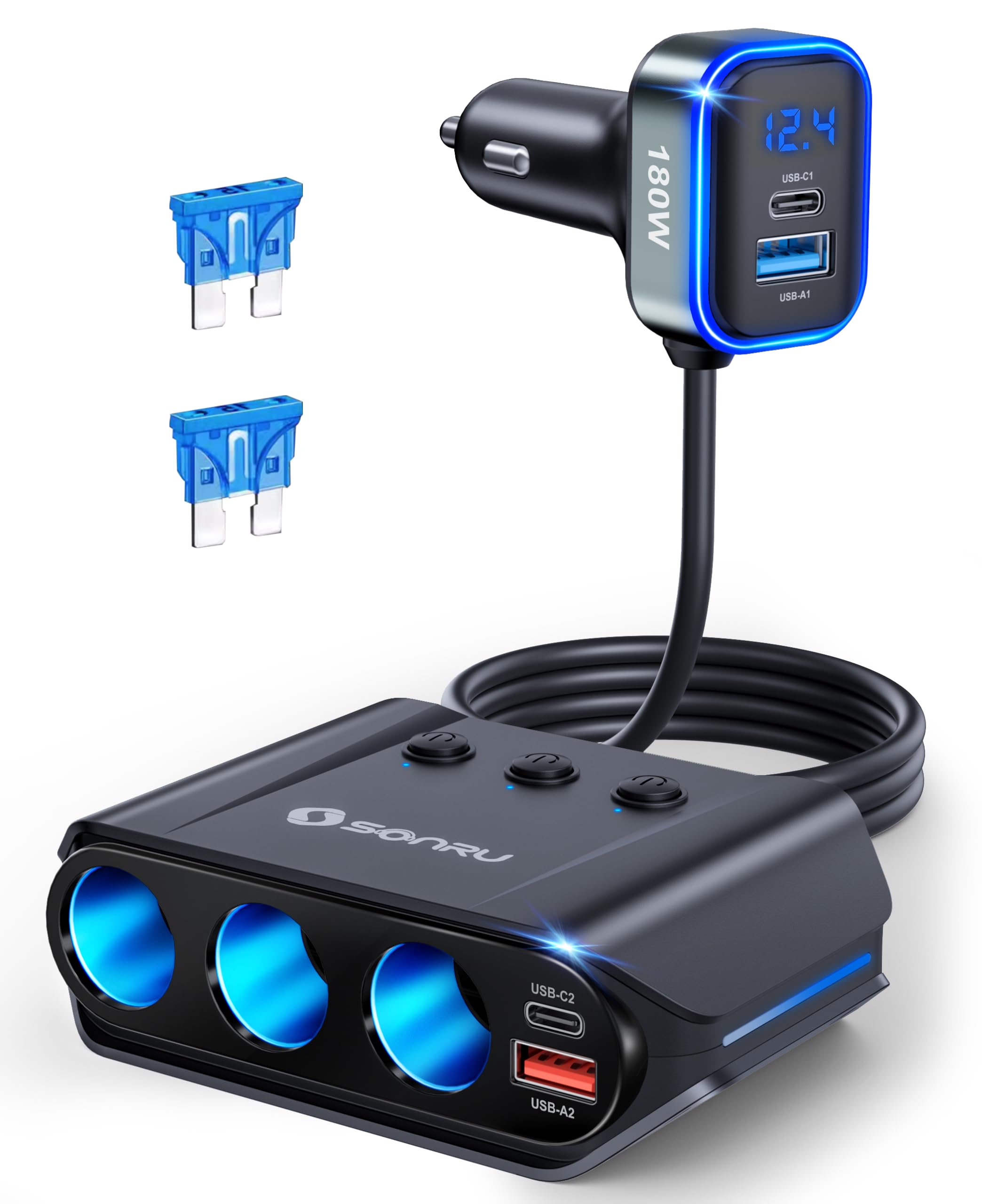 Jolof Store 7-in-1 Car Charger Adapter | 180W Fast Charging Multi Socket