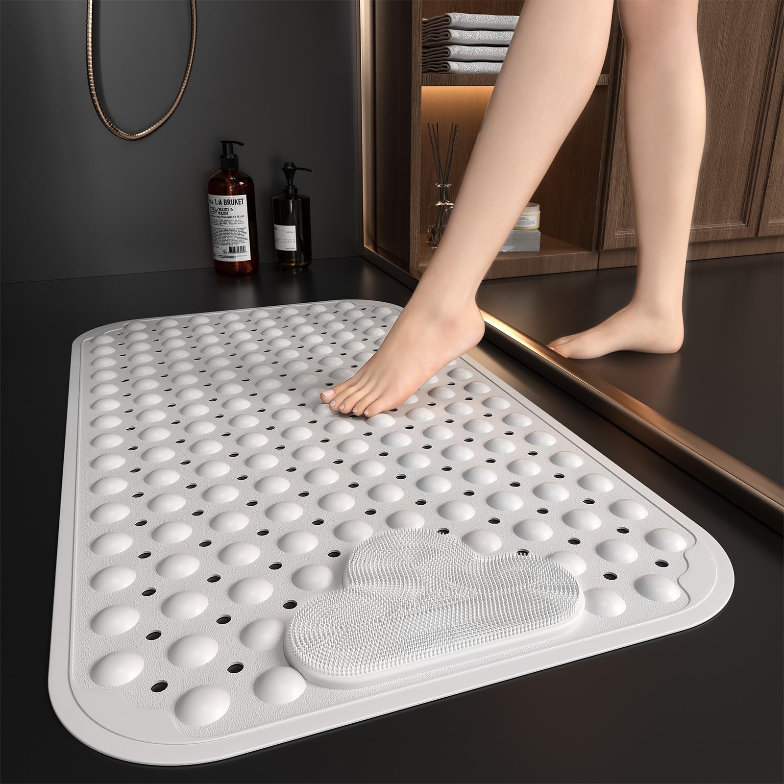 XIYUNTE Non Slip Shower Mat - 70x40cm TPE Anti Mould Mat with Foot Massage