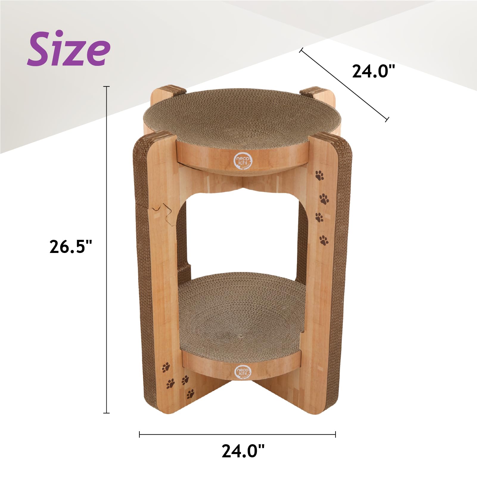 Necoichi Cozy Cat Scratcher Tower | Recycled Paper Bowl Bed | Oak, XL