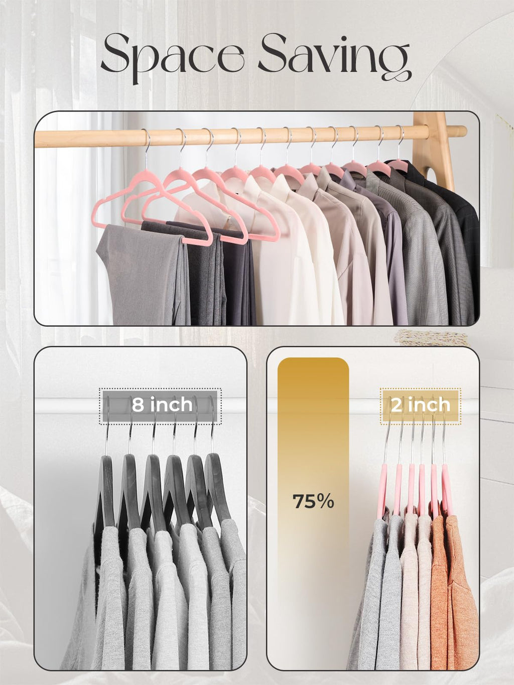 HOUSE DAY Velvet Hangers 20 Pack, Non-Slip Coat hangers, Pink - image 3