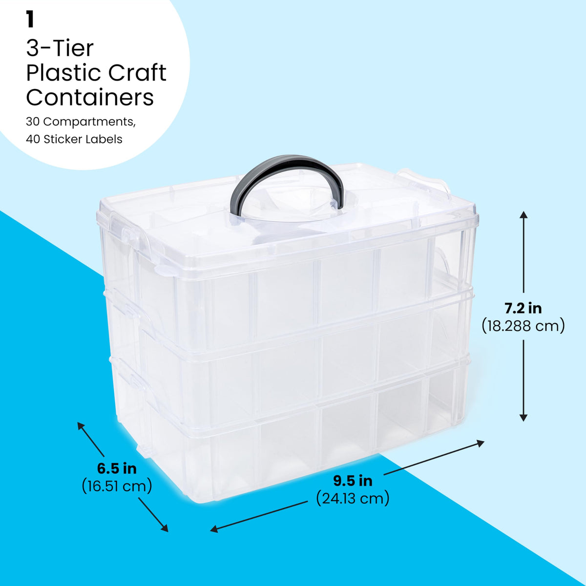 Bright Creations 3-Tier Stackable Plastic Craft Storage Containers with 30 Compartments and 40 Sticker Labels 9.5 x 6.5 x 7.2 Inch - image 2