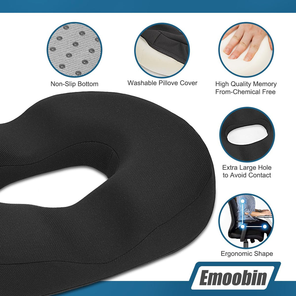 Emoobin Donut Pillow Memory Foam Seat Cushion for Office Chair, Car Seat and Wheelchair, 18 Inches Black - image 5