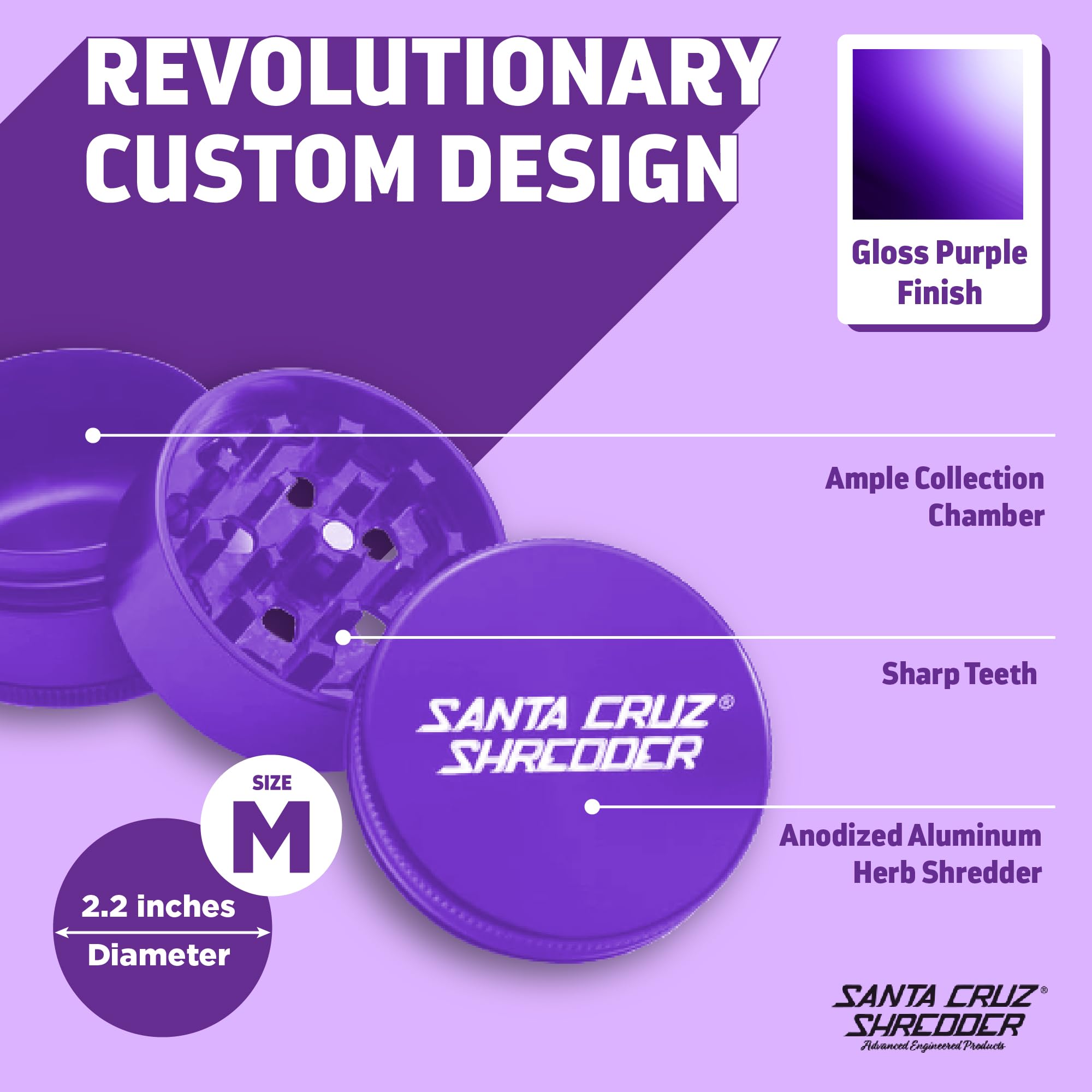Santa Cruz Shredder 3-Piece Herb Grinder | Medium 2.125" Aluminum - Purple