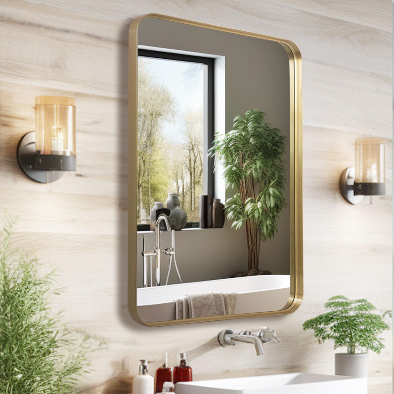 LunaMirror Gold Bathroom Vanity Mirror | 50x75 CM Rectangular Wall Decor