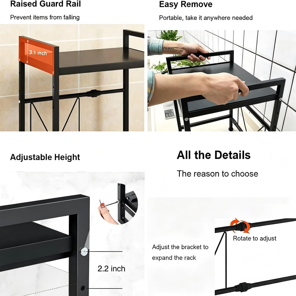 Multibao Expandable Microwave Rack Shelf, 2 Tier Oven Rack Stand Holder Kitchen Corner Shelf Desktop Printer Shelf Rack, Bakers Rack - image 5