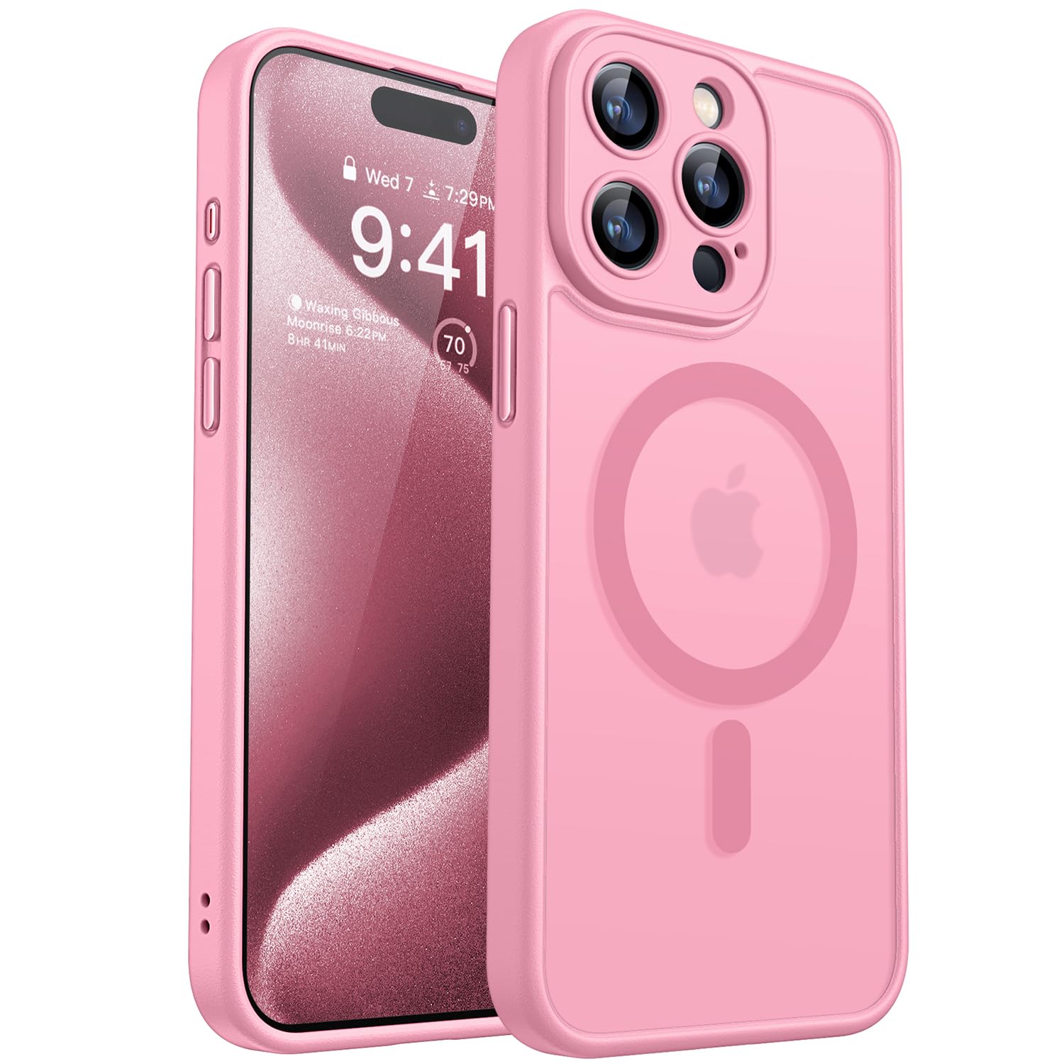 CANSHN iPhone 15 Pro Max MagSafe Case - Matte Pink Camera Protection