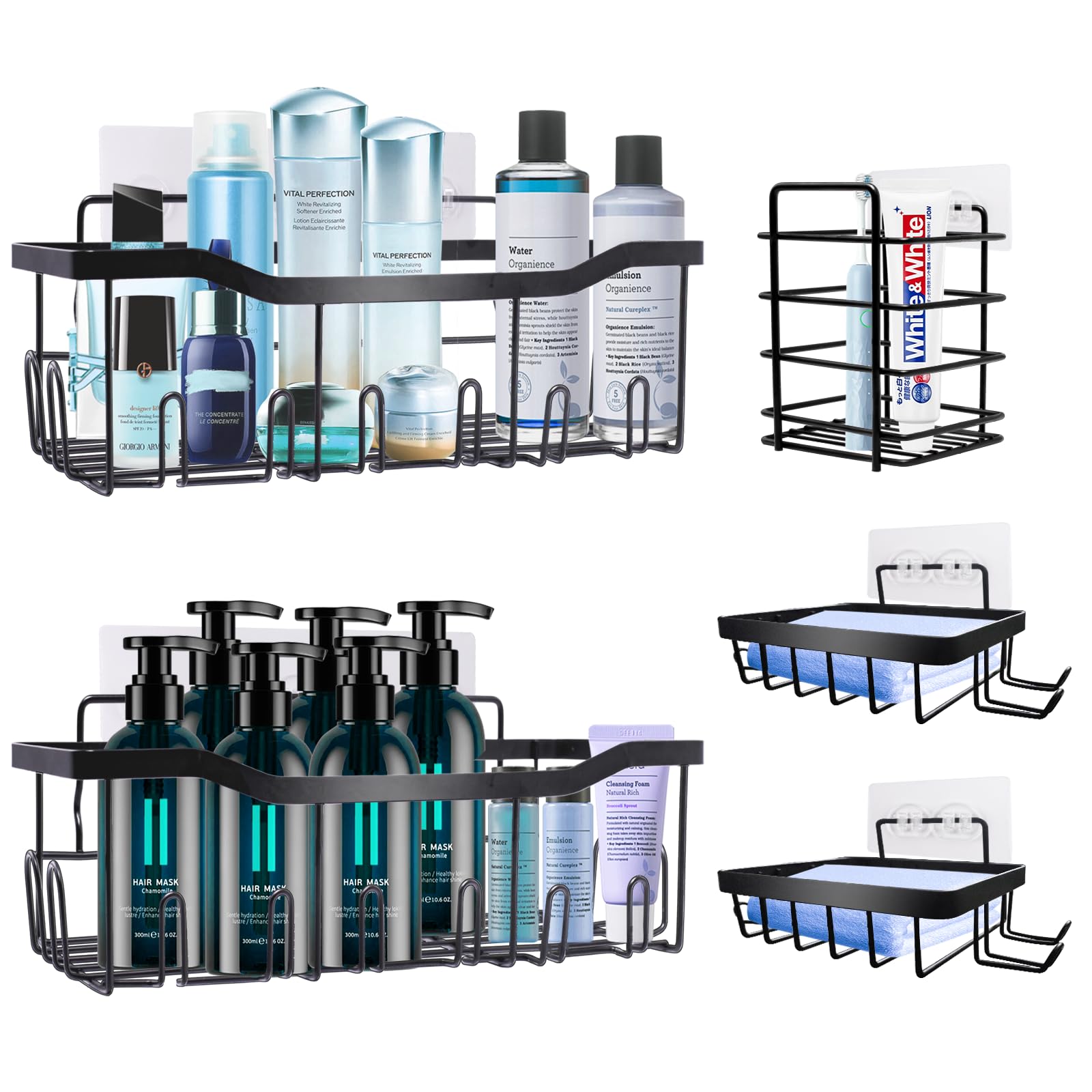 WAOAW 5-Piece Black Shower Shelf – Rustproof Stainless Steel Caddy