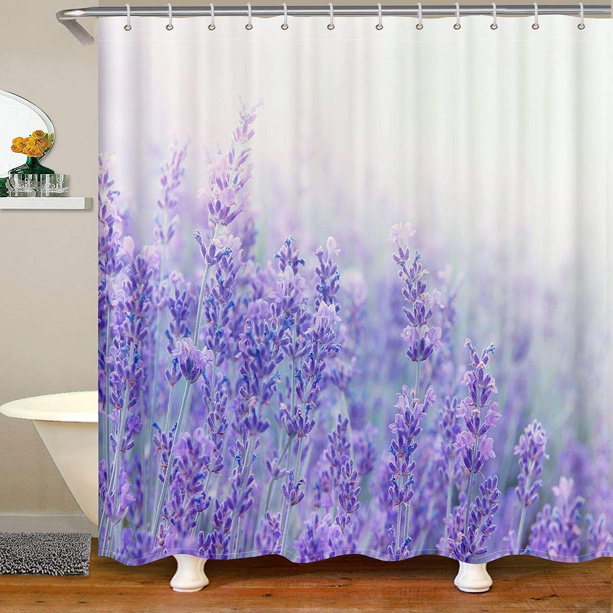 Lavender Floral Shower Curtain | Waterproof 3D Printed Polyester