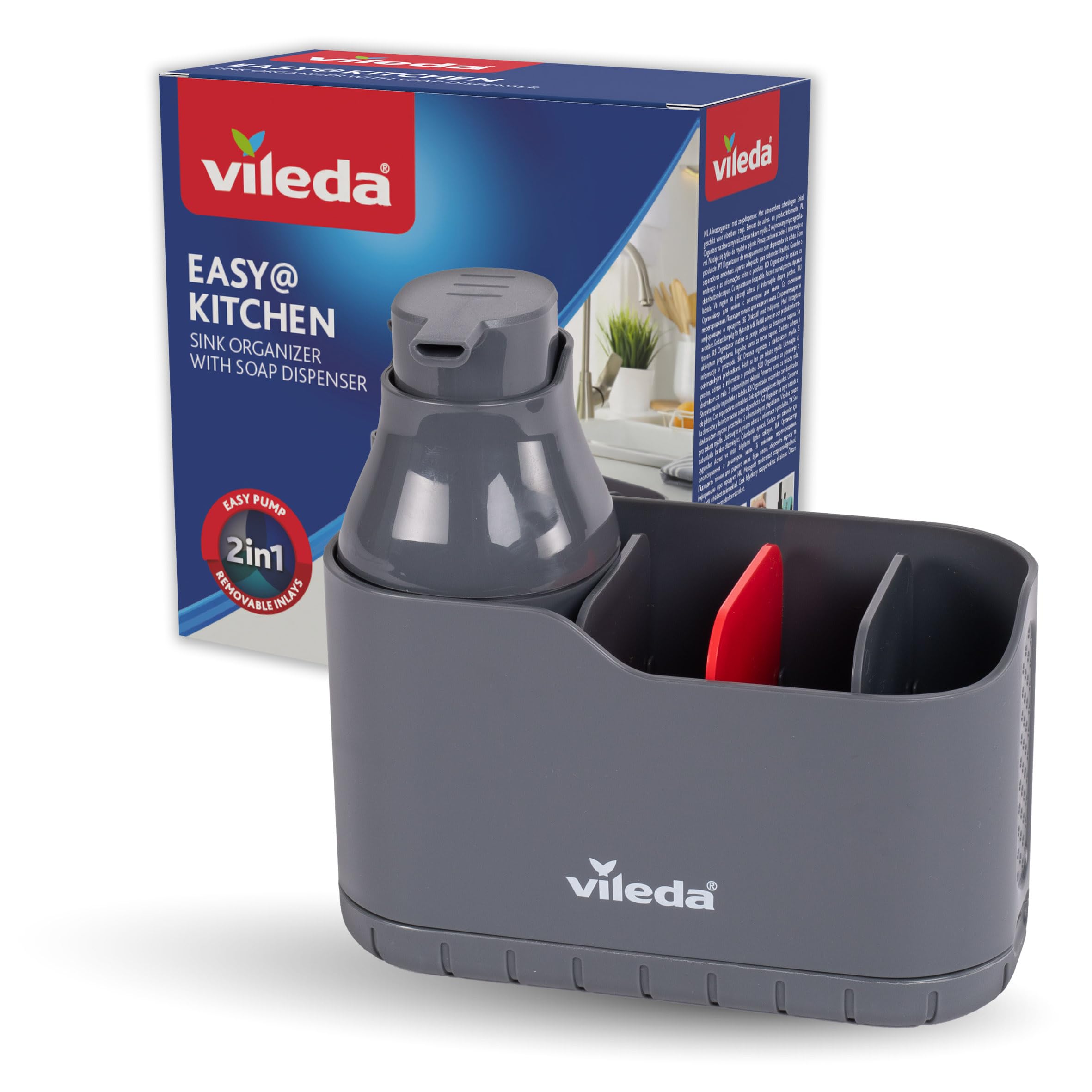 Vileda Sink Organiser with Soap Dispenser – Plastic Sponge Holder