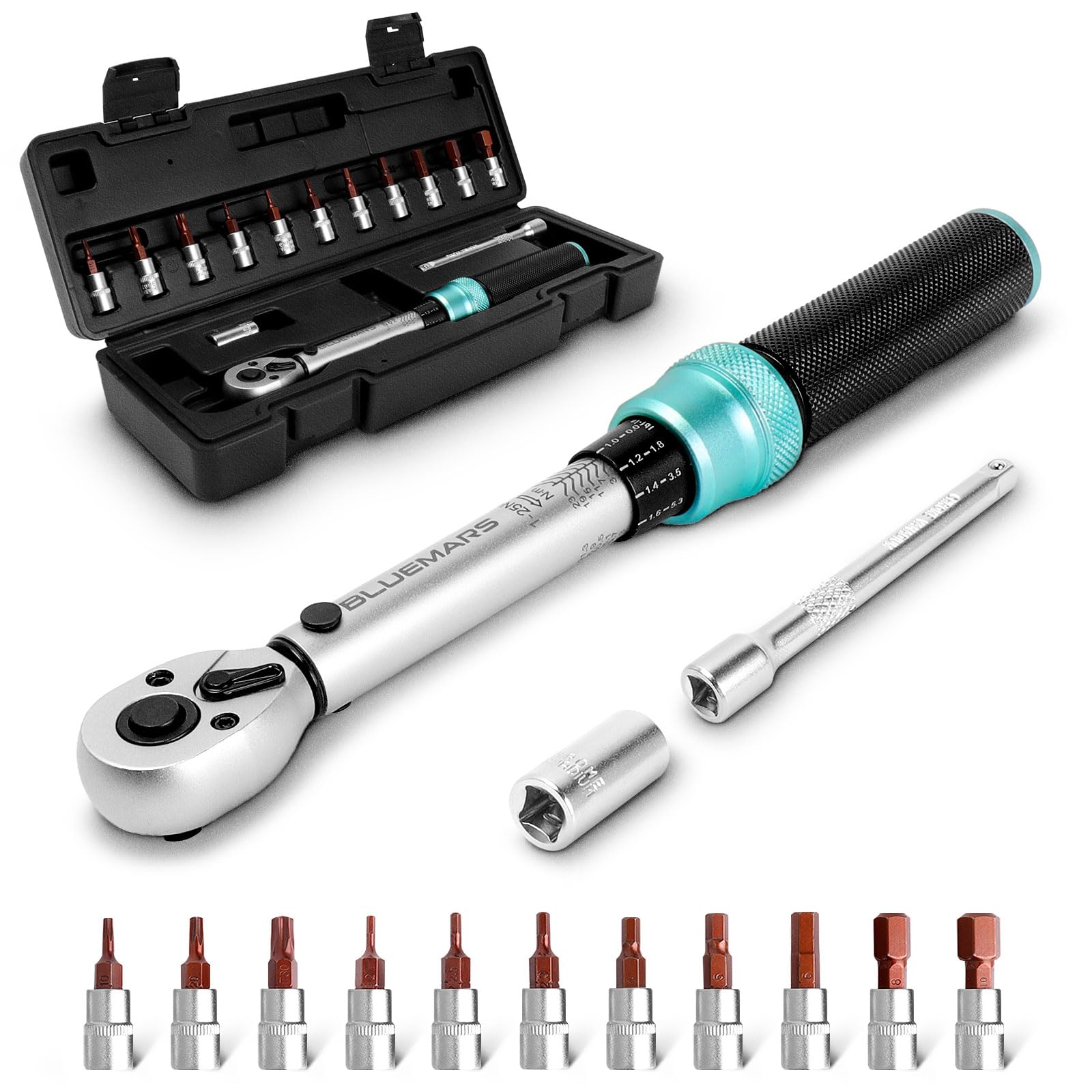 BLUEMARS 1/4 Inch Drive Click Torque Wrench Set (1-25 Nm) for Bikes