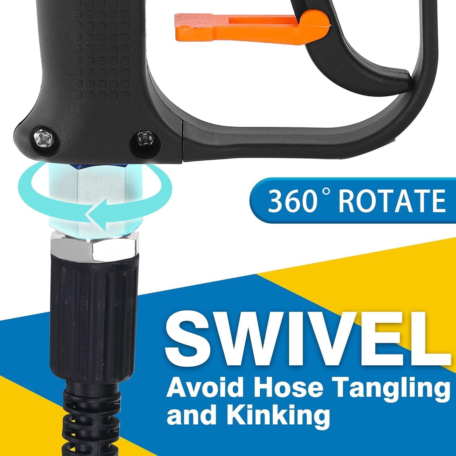 YUET High Pressure Washer Gun with 360 Swivel, M22-14mm & 5 Nozzle Tips
