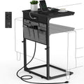 Vagusicc C-Shaped Side Table with Charging Station, Height Adjustable Sofa Side Table, Bedside Table, End Table for Small Spaces