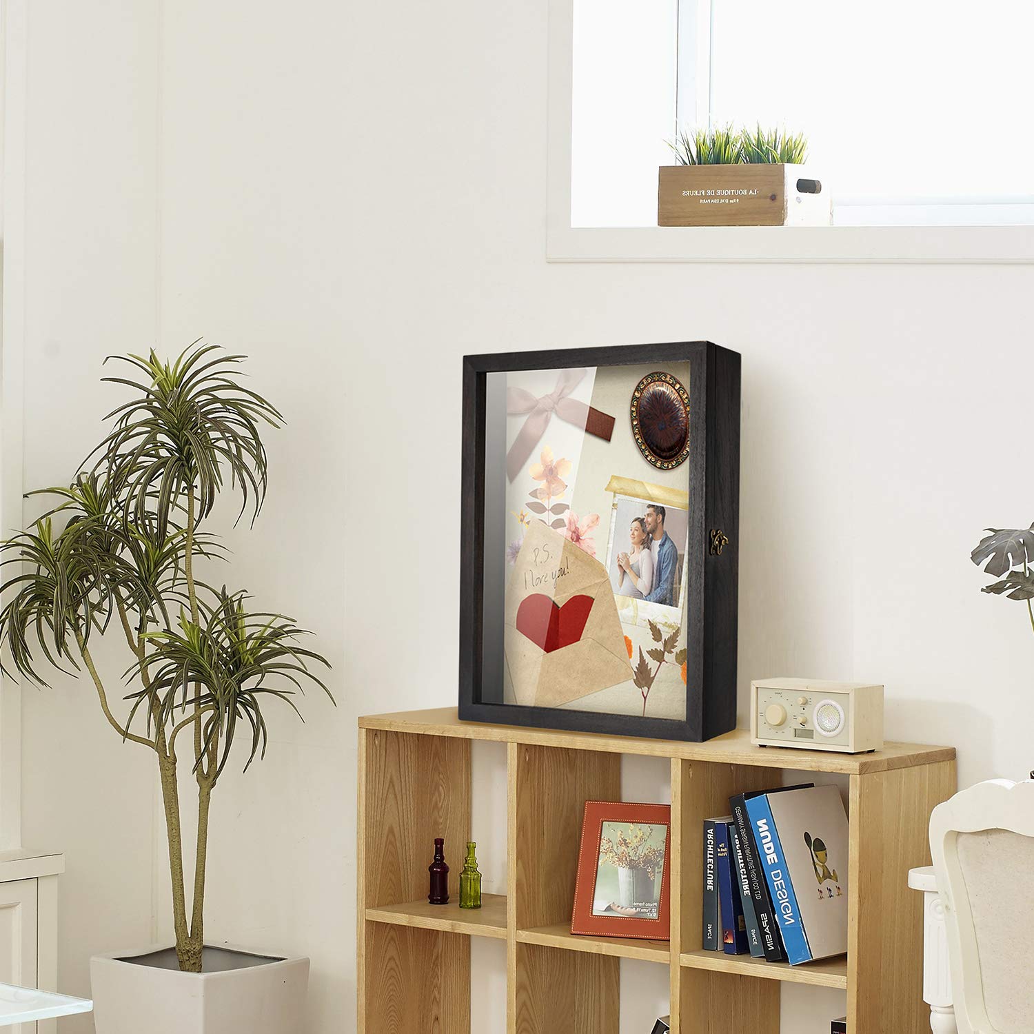 TJ.MOREE Large Shadow Box Display Case – 13x16 Wood Memory Frame with Glass