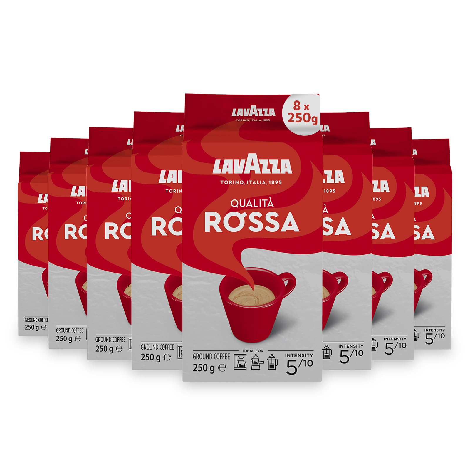 Lavazza Qualità Rossa Ground Coffee - Medium Roast, 250g (8-Pack)