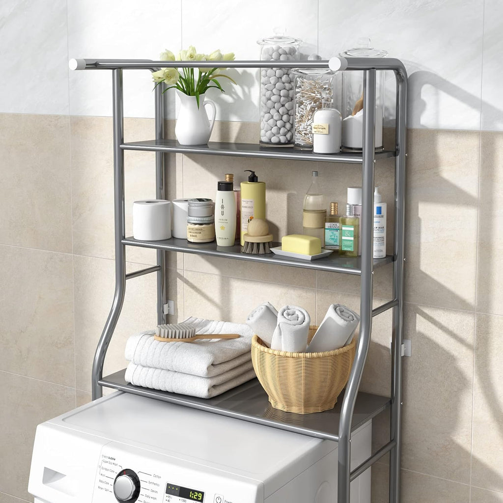 MOYIPIN 3-Tier Over-Toilet Storage Rack | Silver Steel Bathroom Organizer