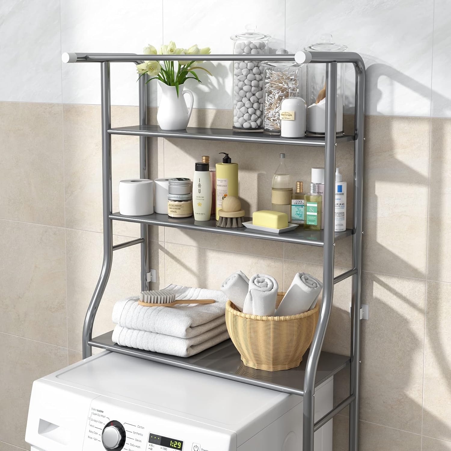 MOYIPIN 3-Tier Over-Toilet Storage Rack | Silver Steel Bathroom Organizer