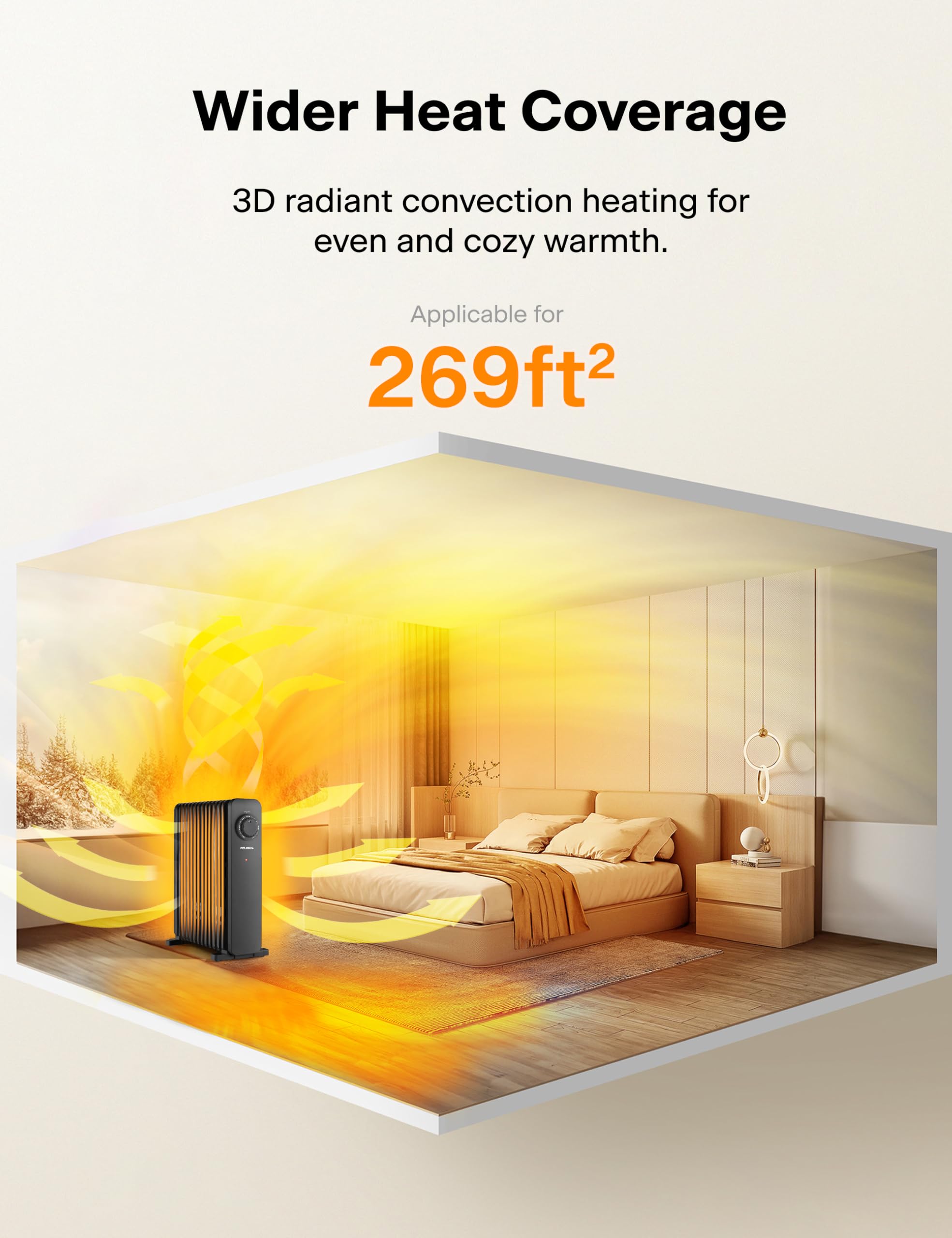 Pelonis Phoenix 13M Oil Filled Radiator - 2500W Silent Space Heater, Black