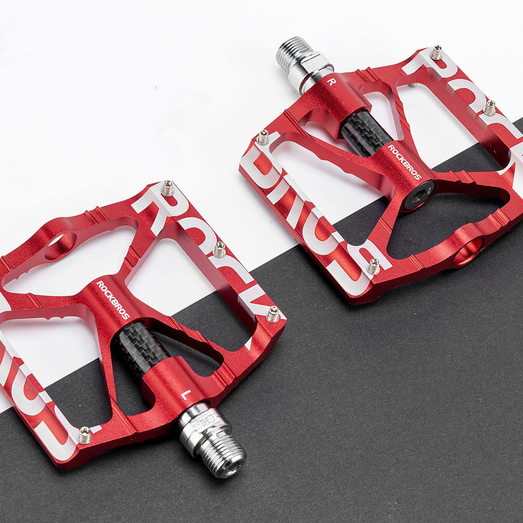 ROCKBROS MTB Bicycle Pedals - 9/16 Aluminum Alloy Non-Slip - Red