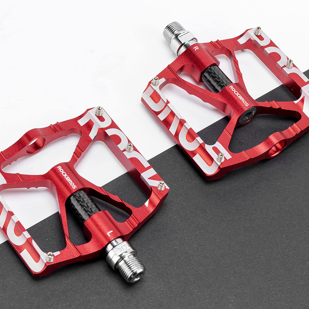 ROCKBROS MTB Bicycle Pedals - 9/16 Aluminum Alloy Non-Slip - Red