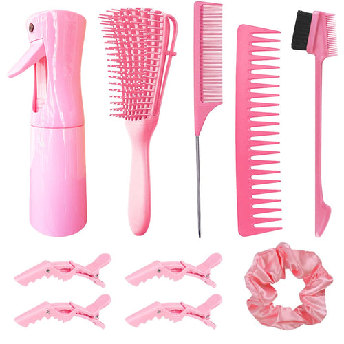 10-Piece Hair Brush Set with Spray Bottle for Curly Hair
