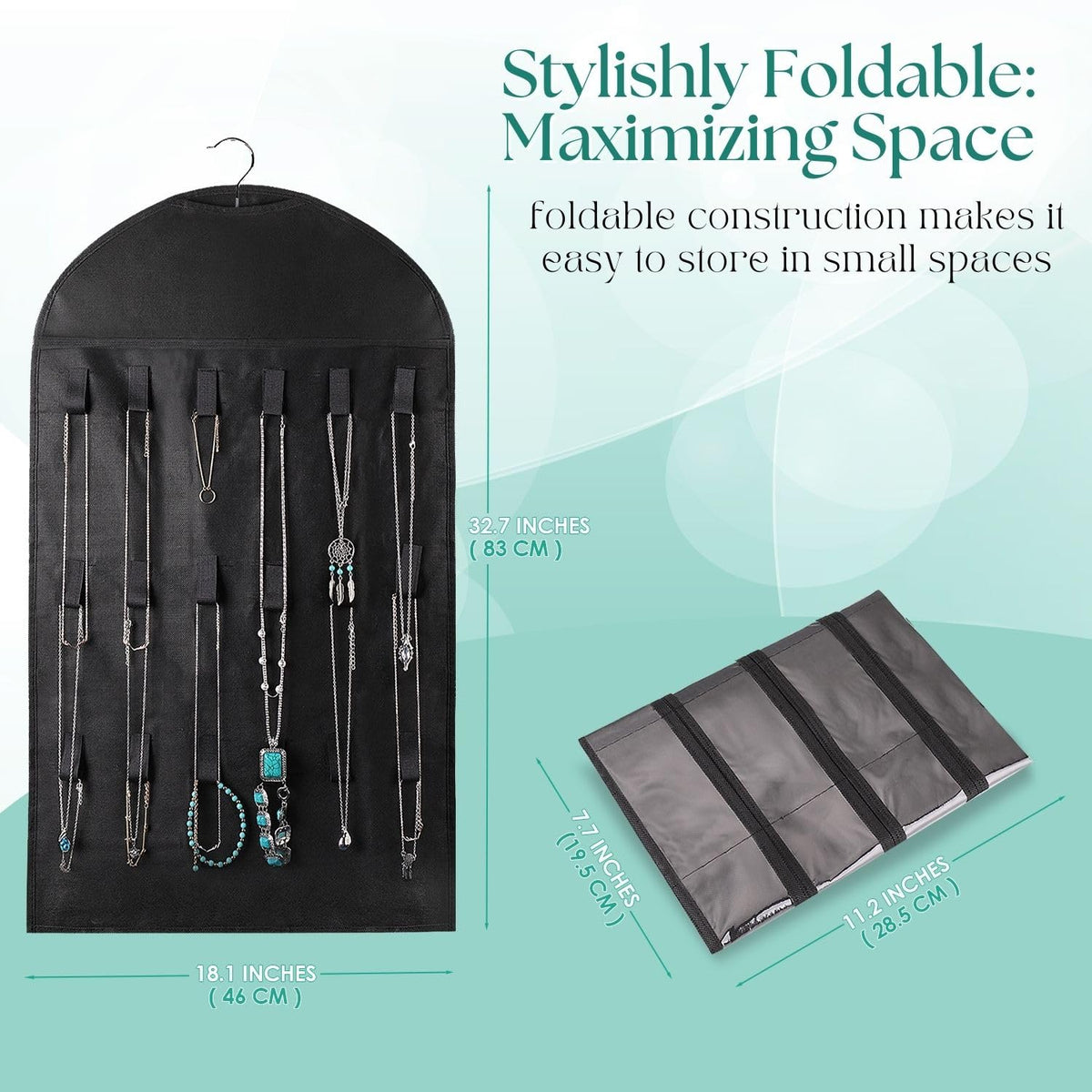 Flexzion Hanging Jewelry Organizer – 1 Pack Black 32 Clear Pockets & 18 Hooks & Loops