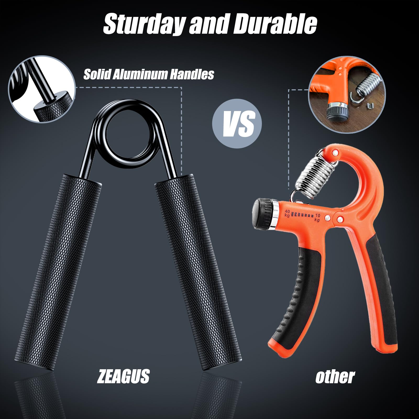ZEAGUS Metal Grip Strength Trainer 6 Pack | 22.5-135KG Forearm Exerciser
