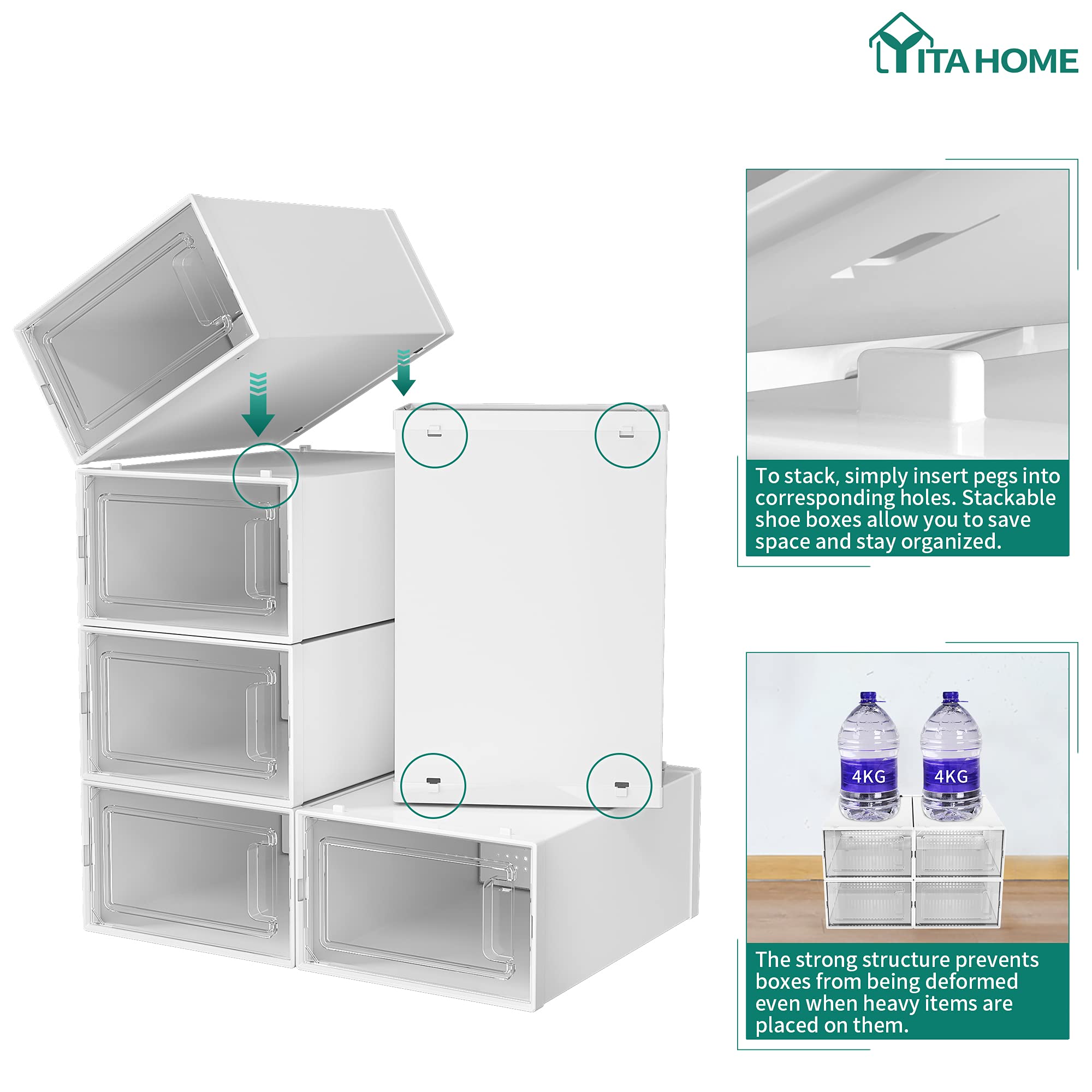 YITAHOME Stackable Shoe Box - 12 Pack Plastic Storage for UK Size 11