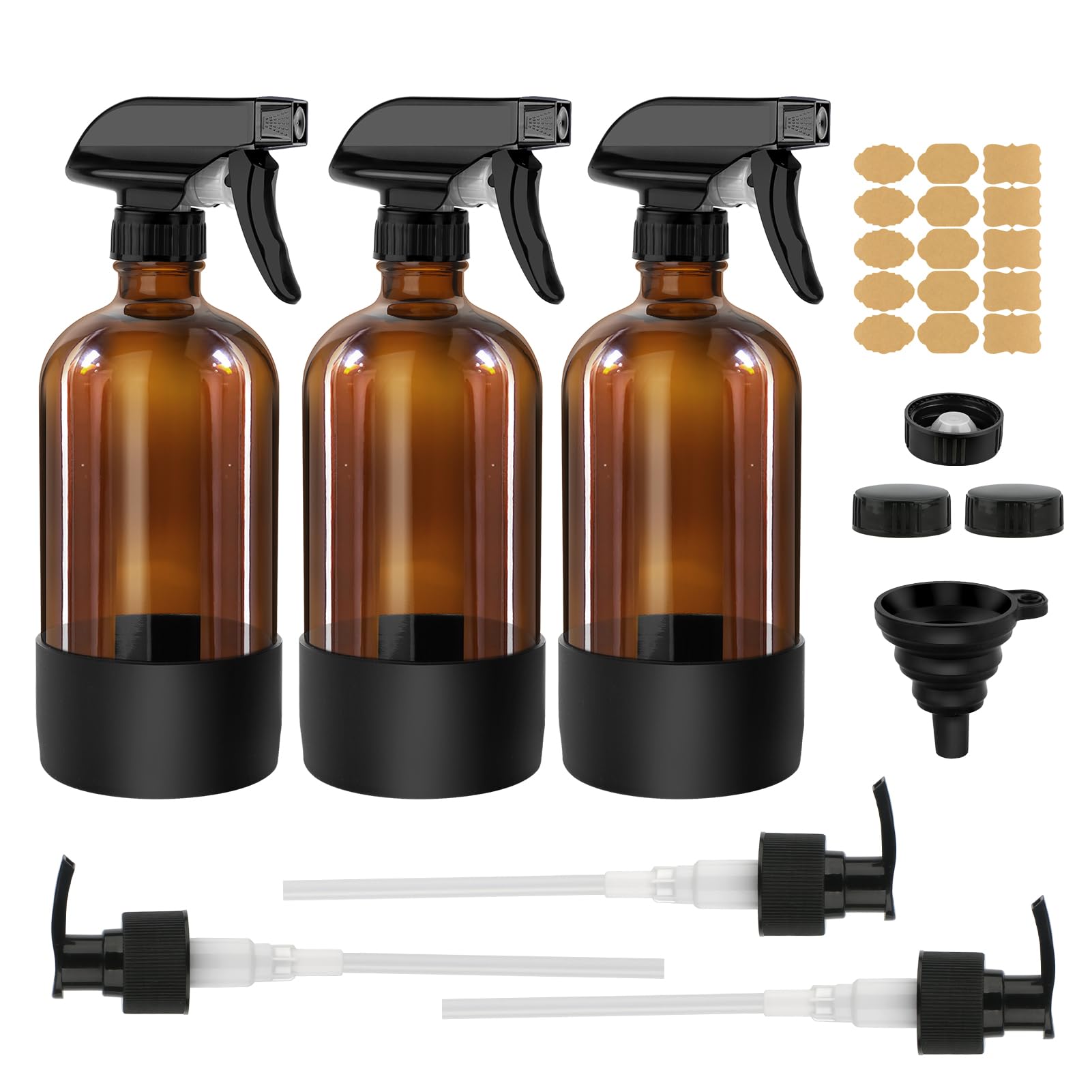 Didilor 3-Pack 500ml Amber Glass Spray Bottles for Essential Oils