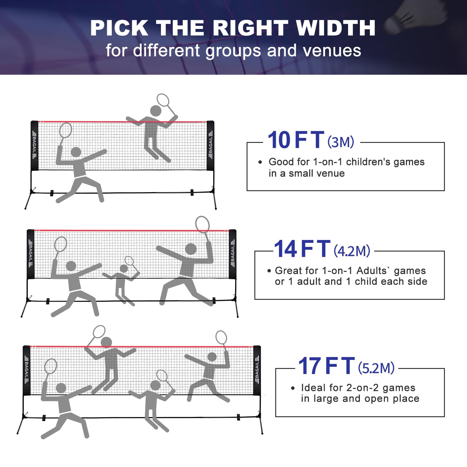 BAGAIL Portable Badminton Net – Height Adjustable Foldable Sports Net