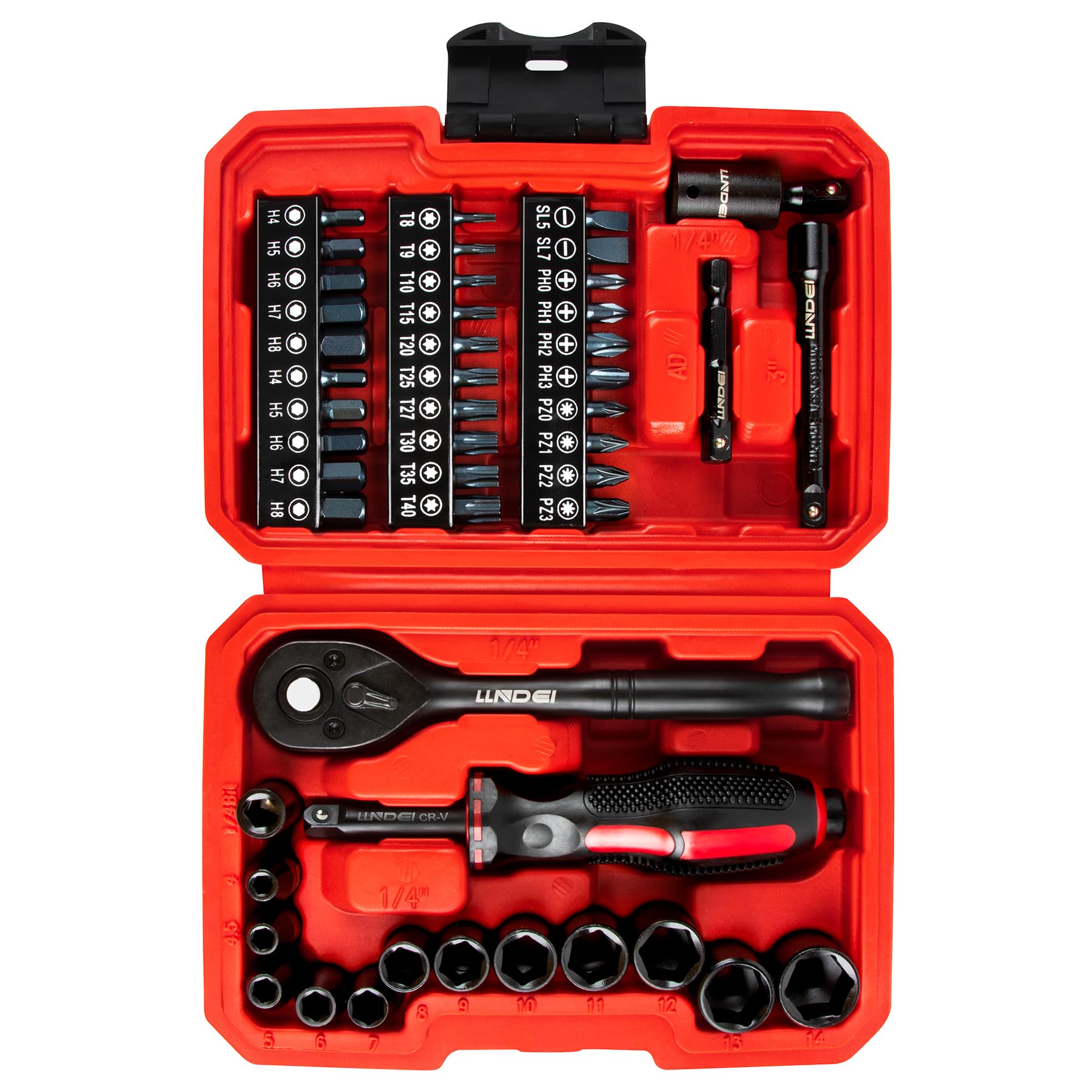 LLNDEI 48-Piece 1/4" Mini Socket Ratchet Wrench Set | 4-14mm Metric