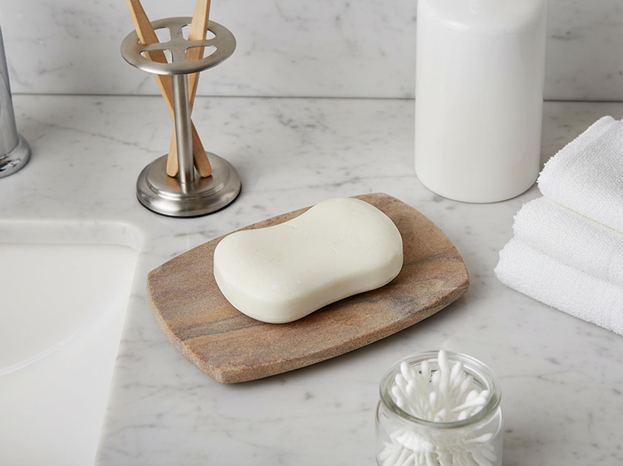 Stonkraft Natural Rainbow Stone Soap Dish - Water Absorbent Curvy Holder