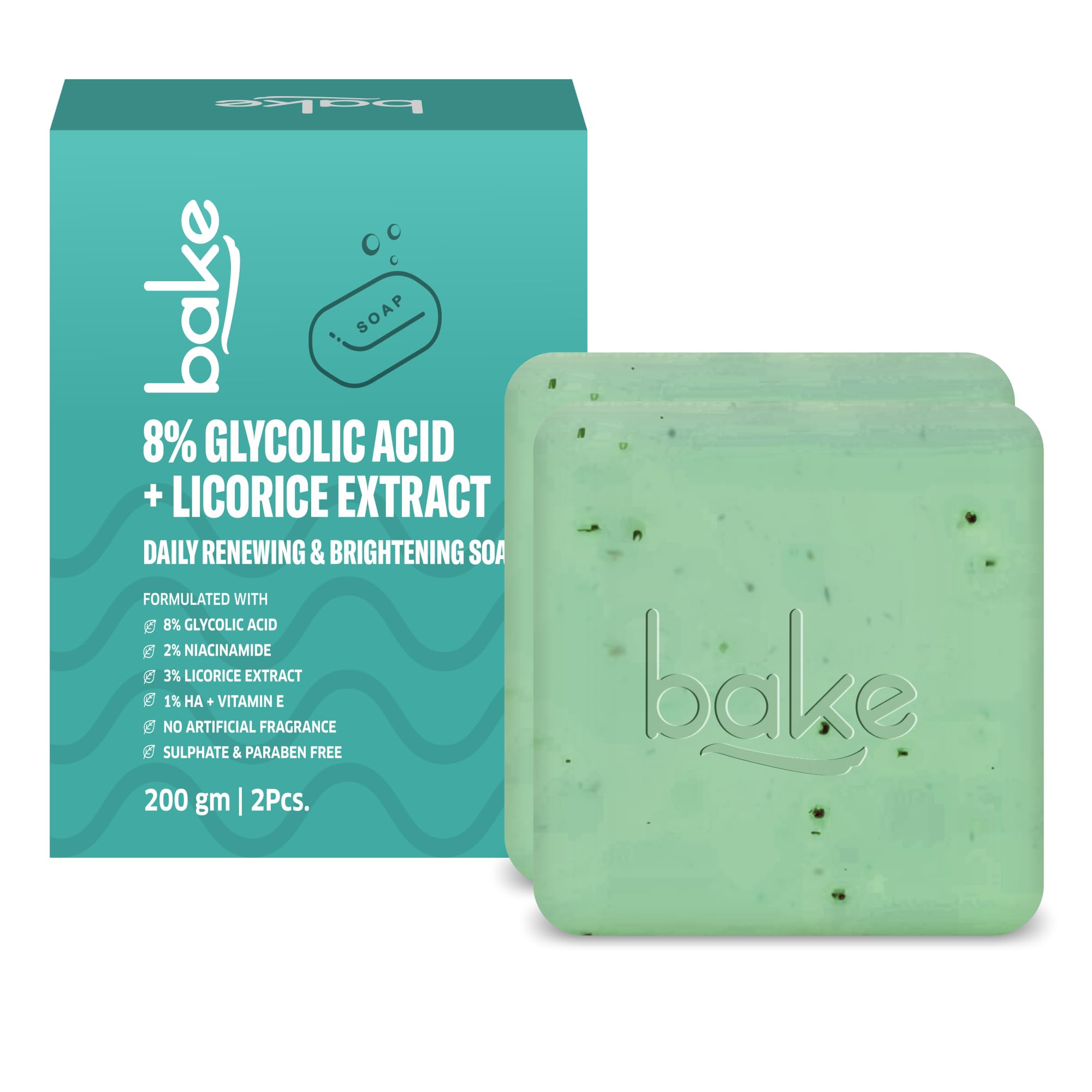 BAKE 8% Glycolic Acid & Niacinamide Scrub Soap for Tan Removal - Pack of 2